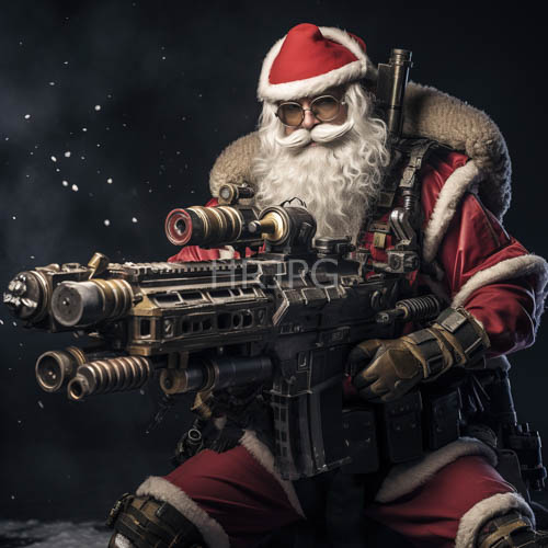 santa clauss imposing figure emerges in snowy crimsonhued armor