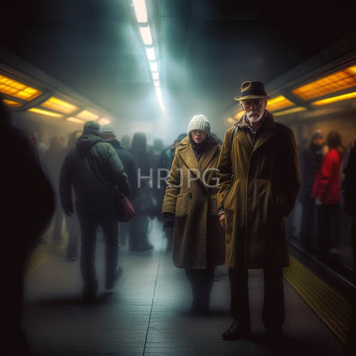 foggy concrete subway atmosphere created by muted fluorescent lights and shadows