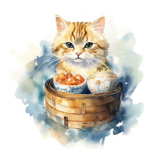High Resolution: Ceramic Bowls Sit Among Wooden Woven Patterns and Orange Tabby Kitten download. | HRJPG.com