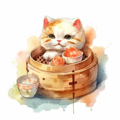 fur and porcelain steaming delicacies amidst morning dew