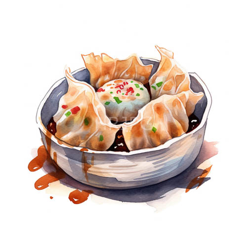 dumplings ascend amid mottled green and red folds of wrinkled bao skin