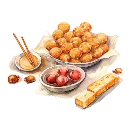 High Resolution: Realistic Culinary with Edible Delights on Wooden Plate and Side Dish download. | HRJPG.com