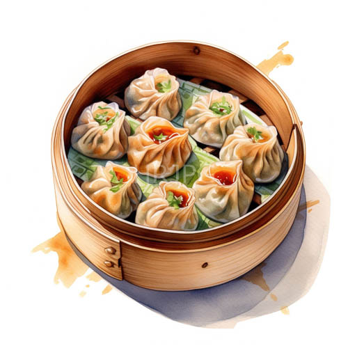 condensation clings to intricately patterned bamboo steamers and perfectly rounded dumplings
