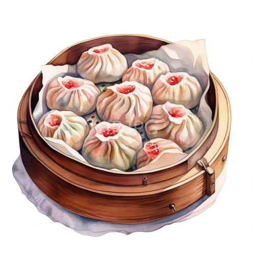 steam infused dumplings in delicate wooden bamboo steamer with edible layers