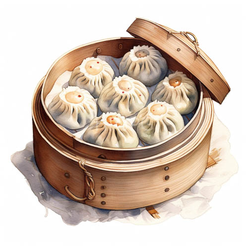 eggs and dumplings in wooden baskets amidst earthy tones and creamy hues