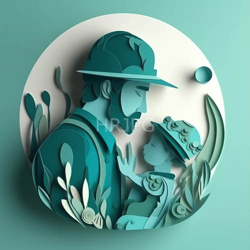 androgynous figures fingers entwined with childs in geometric studio setting with led backdrop