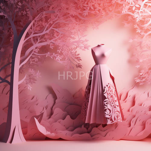floral textile fabric drapes mannequin torso amidst emerald hills