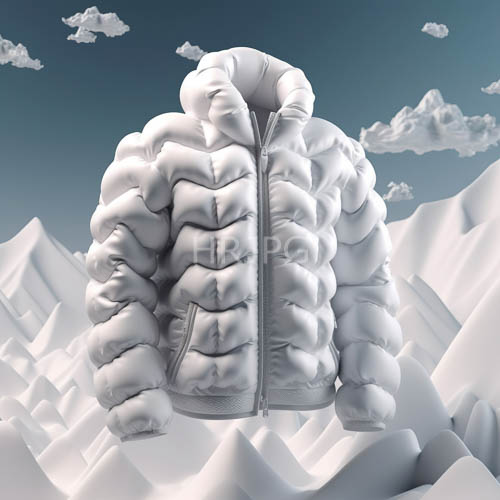 mountain peaks backdrop majestic puffy jacket glacier blue sky