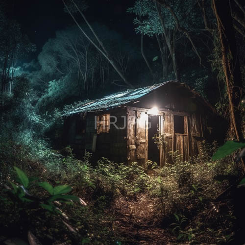 wooden logs form ancient huts in dense forest clearings