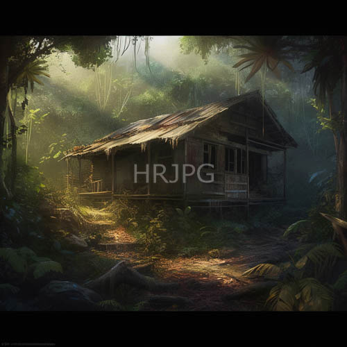 vines entwined weathered wooden beams amidst verdant jungle foliage