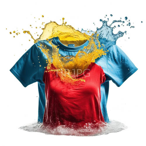 cotton fibers entwined amidst frenzied dance on pristine white backdrop amidst blue and yellow splashes