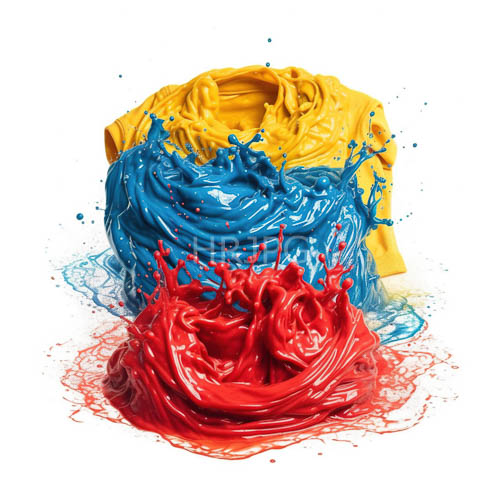 droplets of yellow paint burst across realistic scenery with contrasting middle layer and bottom red hue