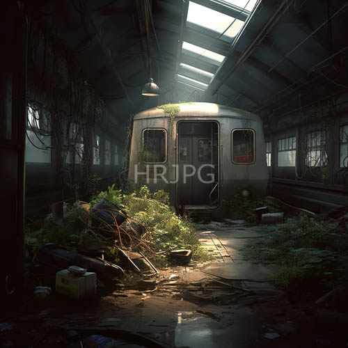 High Resolution: Decaying Train Car Exterior Exposed to Elements Amidst Overgrown Vines and Weeds download. | HRJPG.com