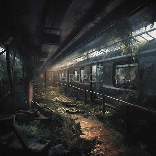 foliage encroachment on rusted train car in overgrown abandoned railway