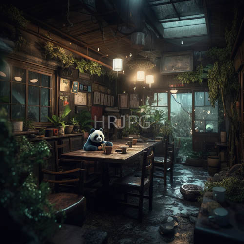 dim greenhouse lighting casts olive hues over wooden potting benches