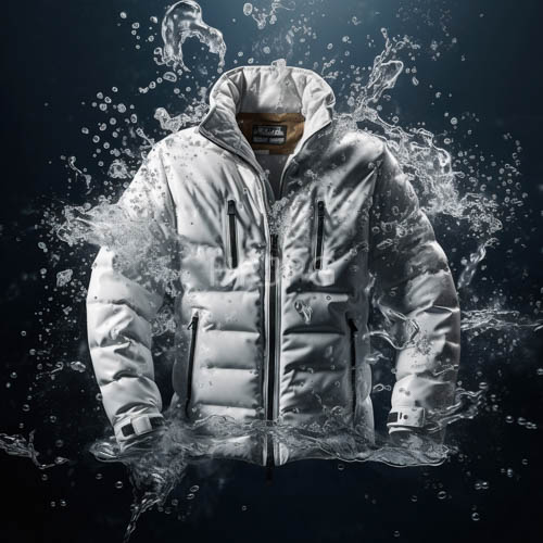 winter wonderland with rugged textured coat against deep dark blue backdrop