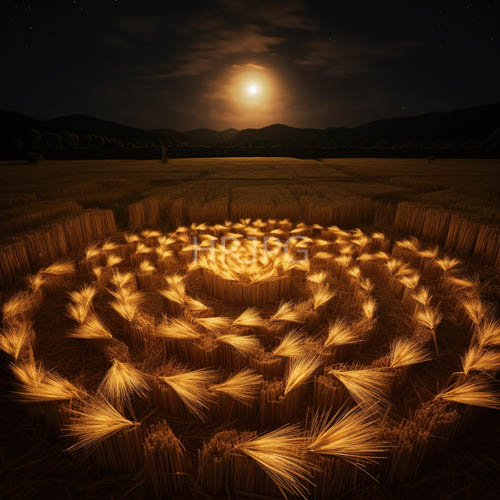 High Resolution: Moonlit Wheat Field Formations Under Celestial Dance of Twinkling Diamonds download. | HRJPG.com
