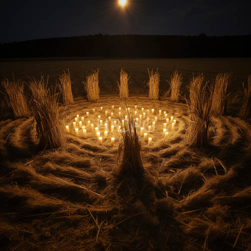 moonlit wheat dances with shadows and silhouettes in the field