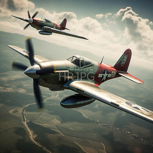 High Resolution: Propellers whir on vintage aircraft flying through misty skies download. | HRJPG.com