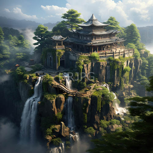 High Resolution: Lush greenery surrounds weathered stone temples in ancient ruined gardens download. | HRJPG.com