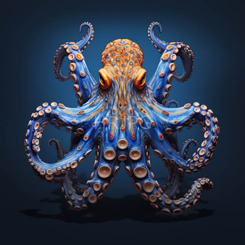 blue octopus tentacles display patterns in dark ocean gradients