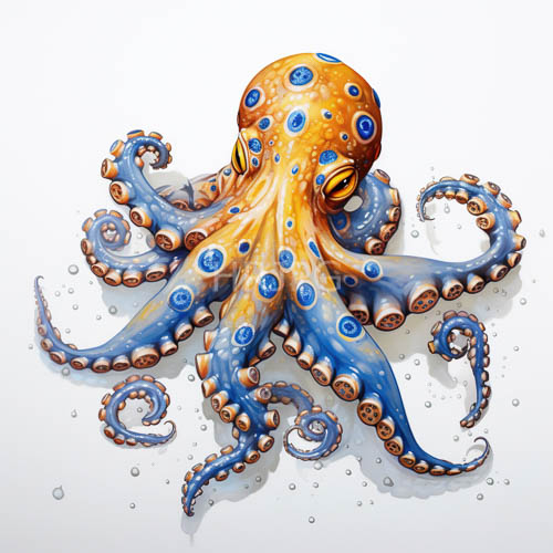 octopus formations emerge from undulating circles of iridescent light in aquatic atmosphere