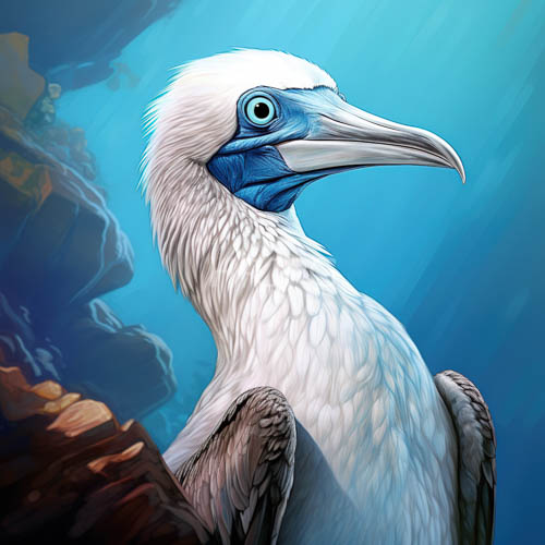 albatross form rises amidst undulating azure waters and weathered underwater rocks