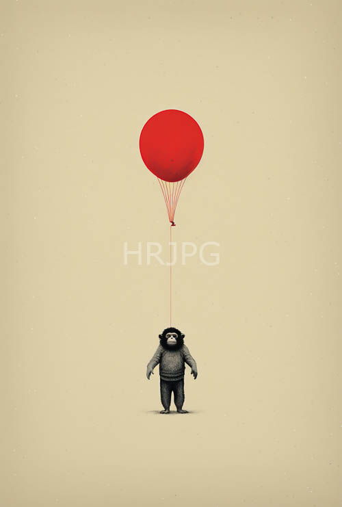 agile fingers wrap tightly around crimson balloon strings in stark beige surroundings