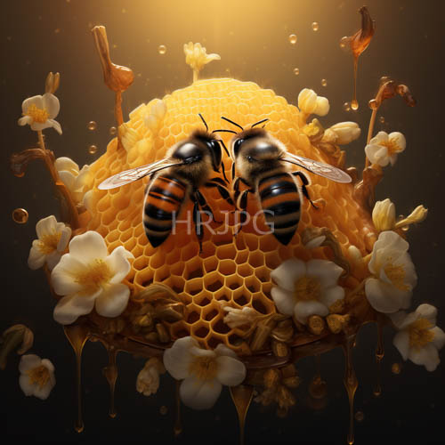 fuzzy bees hover near a honeycomb sphere composed of delicate hexagons