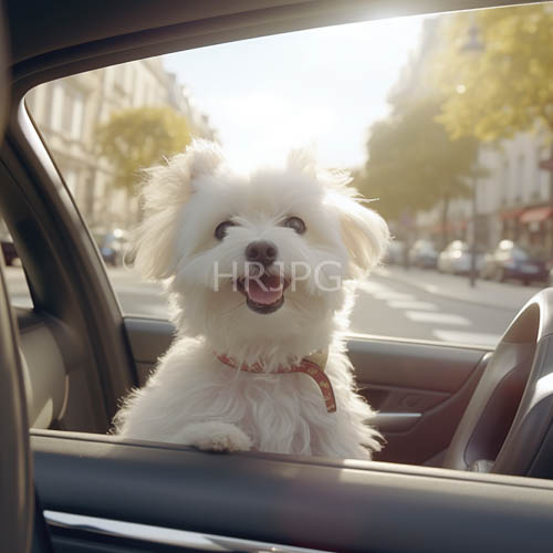 creamcolored leather seats creak beneath bichon frises fur as sunlight streams through open window