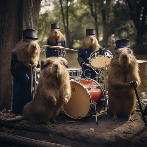 hamsters perform impromptu drum solo in dappled forest glade