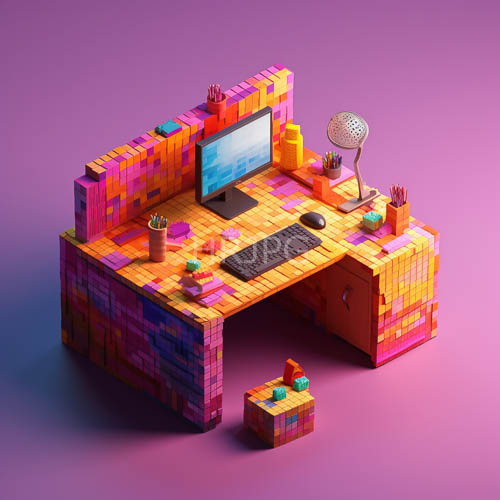 High Resolution: Purple backgrounds contrast with blocklike tile desk arrangements download. | HRJPG.com