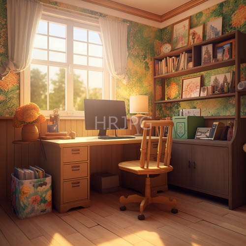 floralpatterned home office glows with sunlit textures and shadows