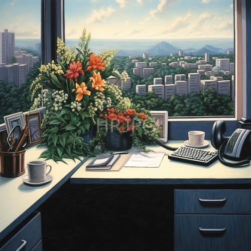 High Resolution: Ergonomic Office Chairs Reflected Morning Light Wooden Desk Scenery download. | HRJPG.com