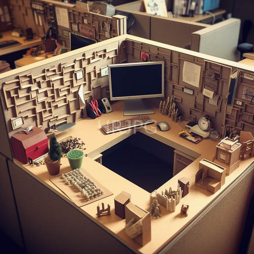 cutout wooden partition walls cast shadows in office cubicles