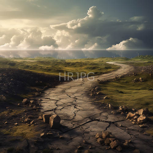 High Resolution: Winding Road Through Emerald Hillsides Under Turbulent Skies download. | HRJPG.com