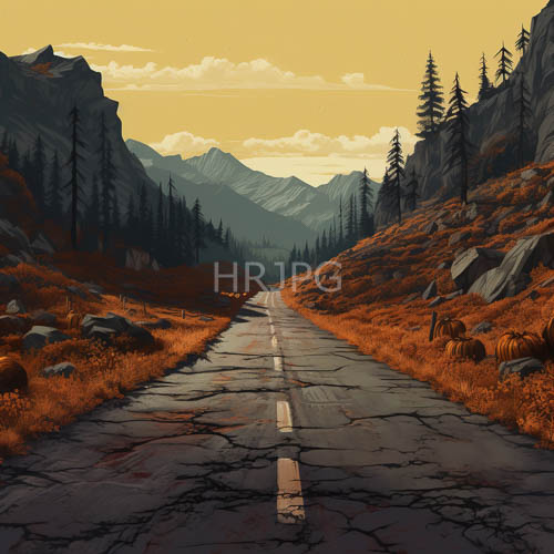 mountainous terrain with weathered asphalt and cracked pavement