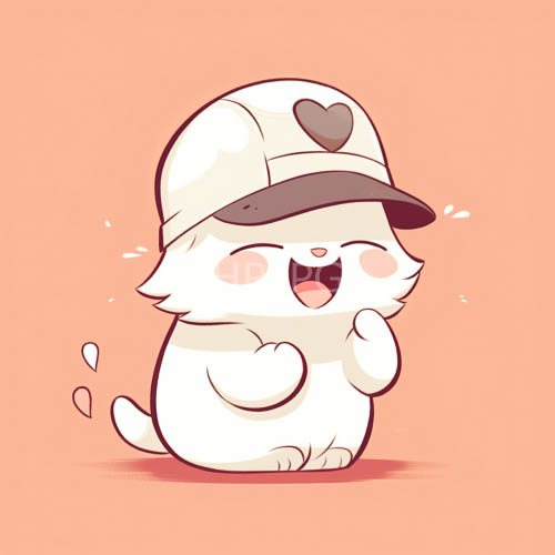 cat stands upright on hind legs against peachcolored background with cap and patch