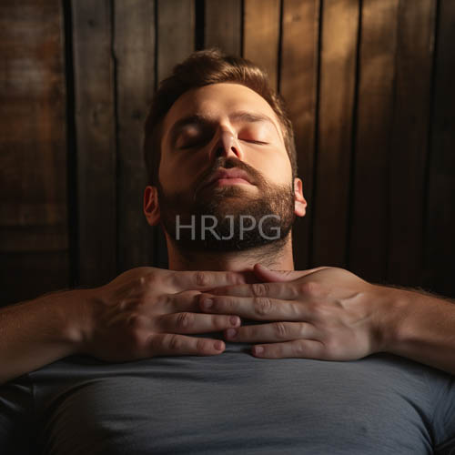 mans countenance bathes peacefully in muted diffused light emanating from nearby window