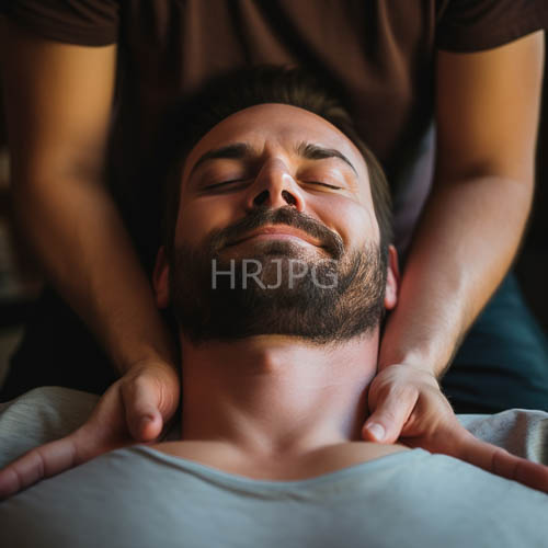 High Resolution: Massaging a bearded mans scalp with slow practiced rhythm in serene atmosphere download. | HRJPG.com