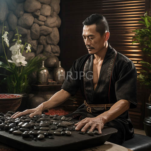 stone massage tables sit in rooms with wooden blinds