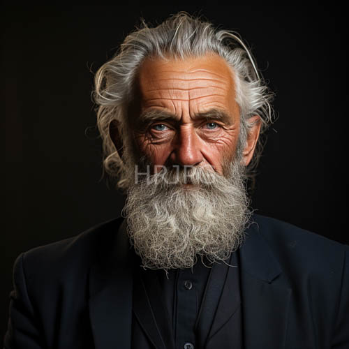 elderly caucasian man stood resolute against inky blackness fading light