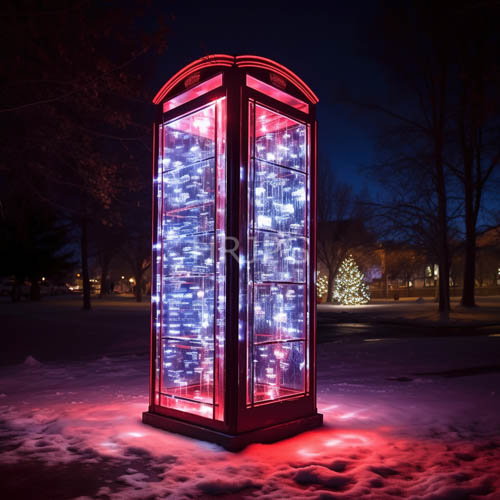 frosty metal surfaces reflecting kaleidoscope of colors in winter landscape setting
