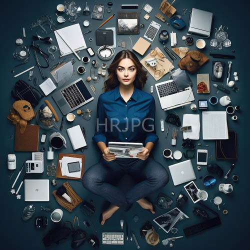 High Resolution: Office Supplies and Electronic Devices in a Dimly Lit Chaotic Environment download. | HRJPG.com