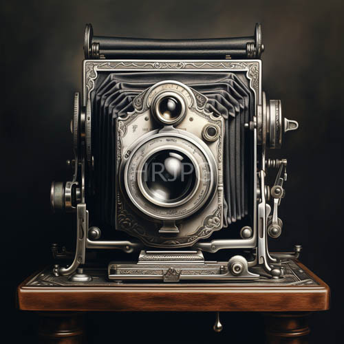 brass accents decorate vintage cameras standing on wooden tripods