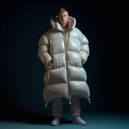 snowcovered windows frame tall caucasian man on sleek teal floor in pale winter light