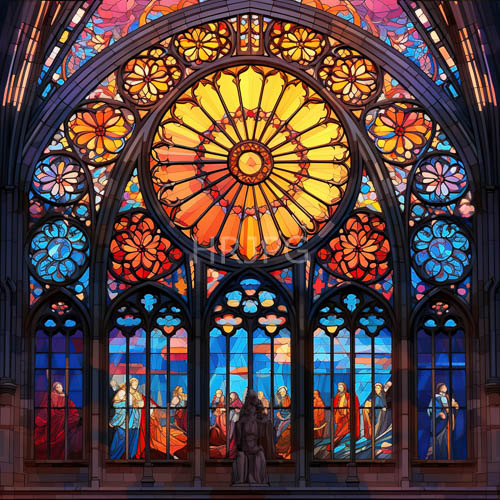 stained glass light patterns scatter across stone floors in assemblies