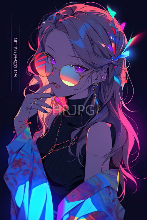 celestial tresses entwined with kaleidoscopic butterfly accessories in neon drenched environment