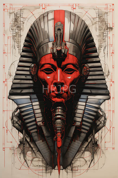 egyptian pharaohs stern expression dominates ancient stone pedestals amidst intricate mechanisms