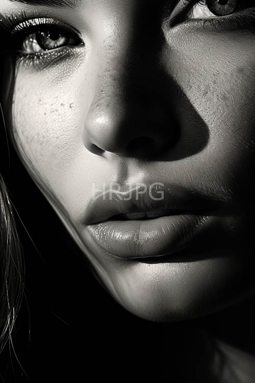 High Resolution: Freckled complexion dominates the frame with subtle enigmatic smile and angular contours download. | HRJPG.com